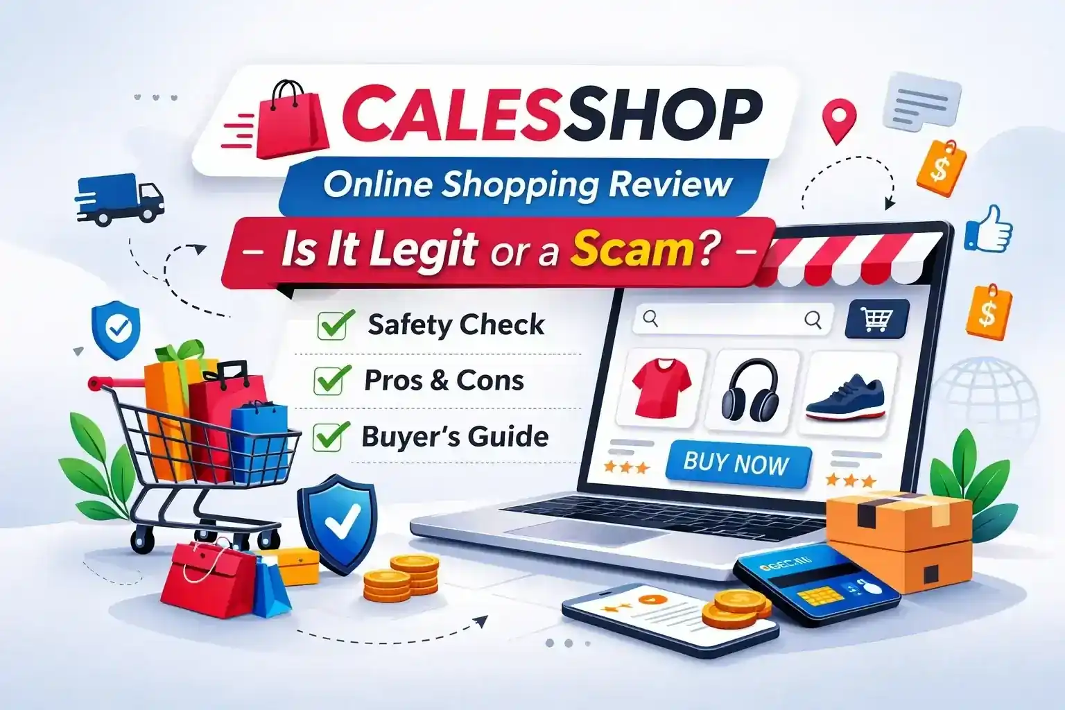 Calesshop online store with shopping cart and mobile ecommerce illustration