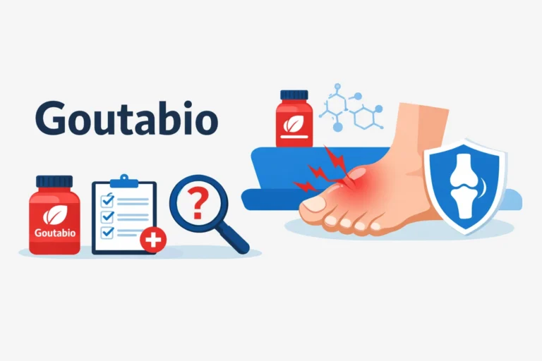 Flat vector illustration of Goutabio supplement and gout pain relief concept