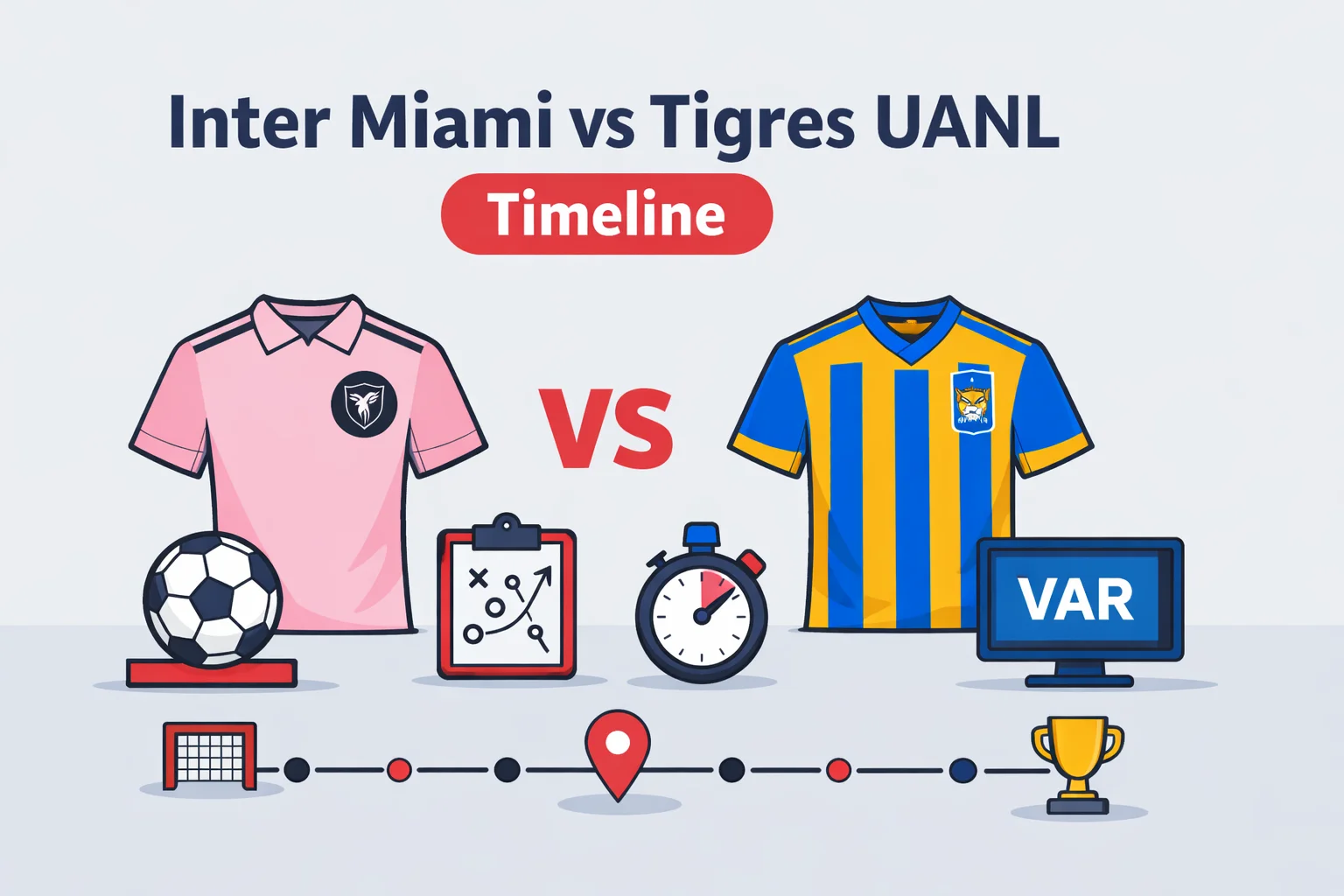 Inter Miami vs Tigres UANL timeline showing key match moments and goals