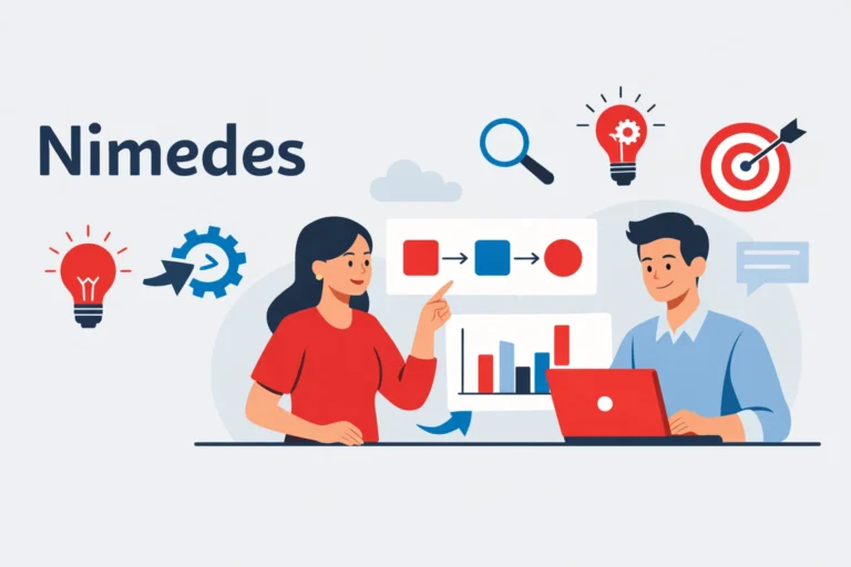 Nimedes concept with people and workflow illustration