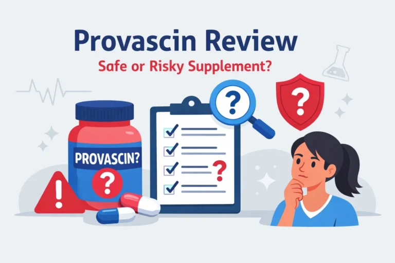 Provascin supplement review illustration showing safety and risk analysis