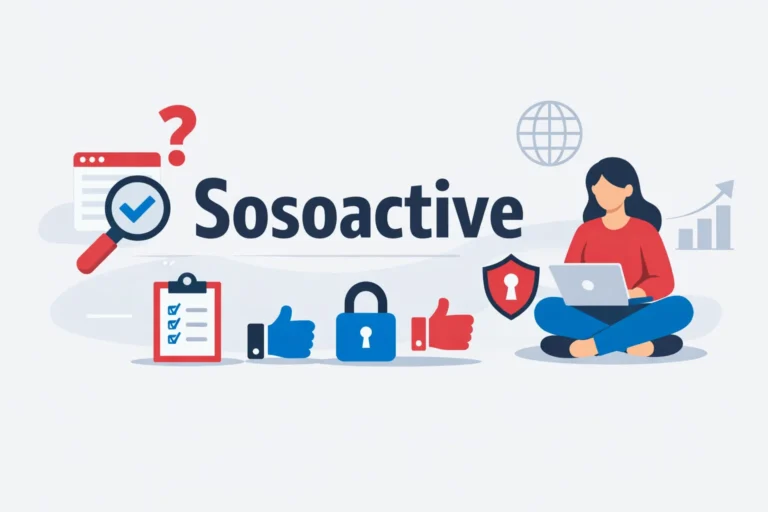 Sosoactive website review illustration showing safety, features and user analysis