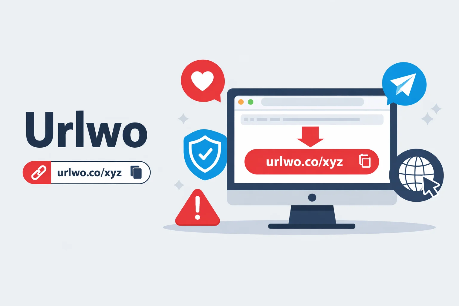 Urlwo URL shortener example showing short link creation and safety concept