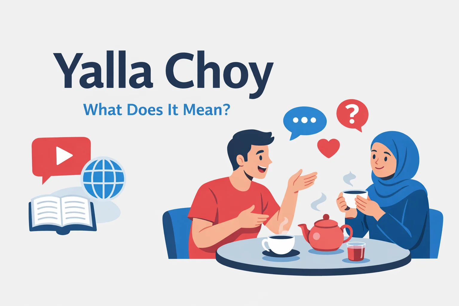 Yalla choy meaning illustration showing friends having tea