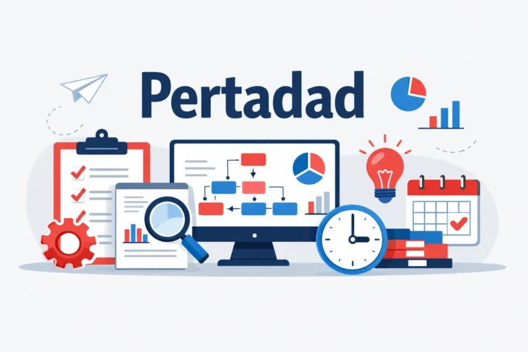 Flat vector illustration of Pertadad workflow system with automation and data management icons