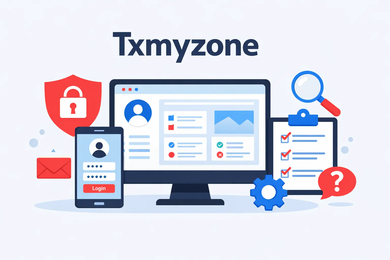 Txmyzone dashboard login illustration with secure access icons