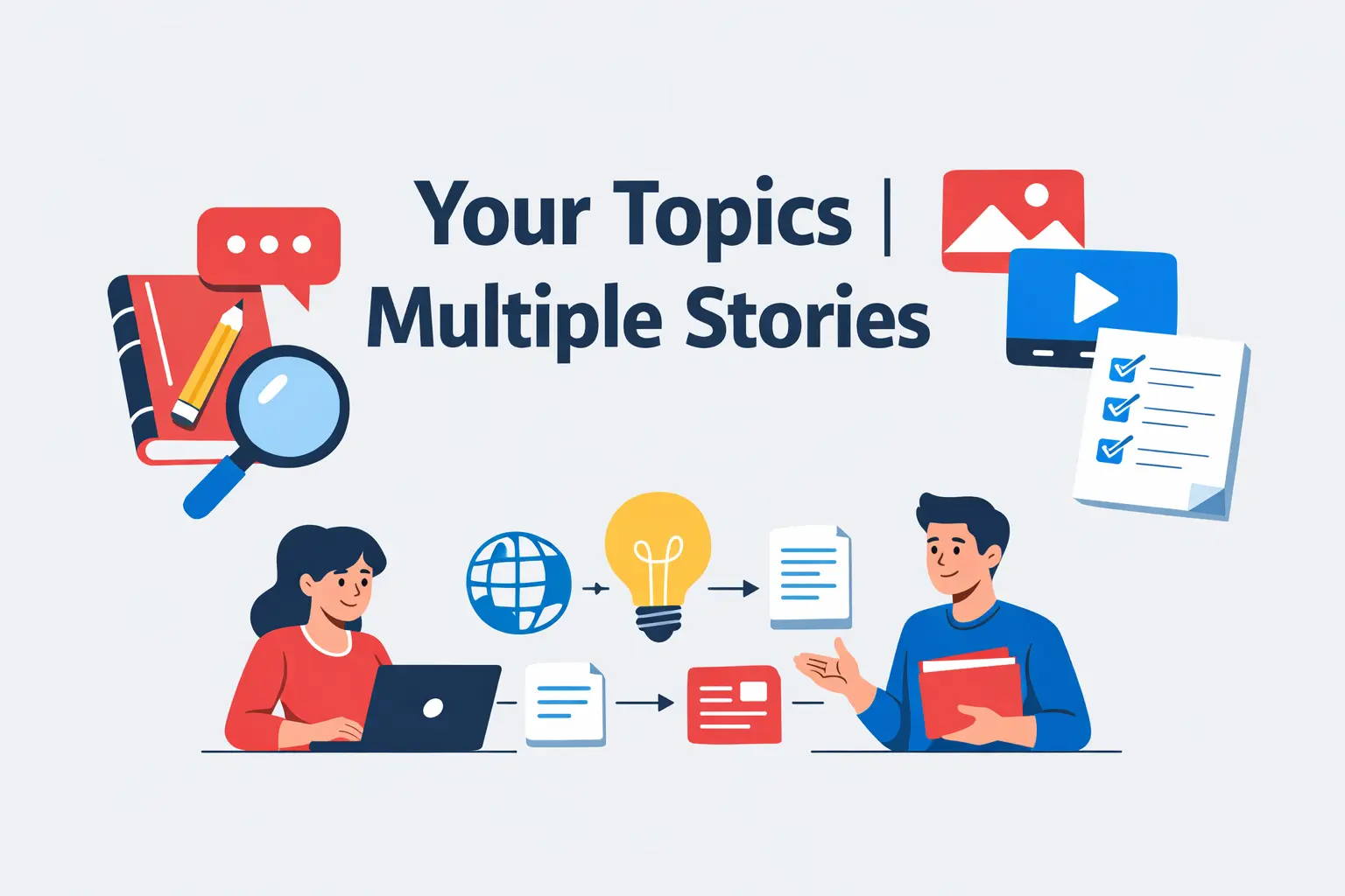 Your topics multiple stories concept showing multi-topic content strategy illustration